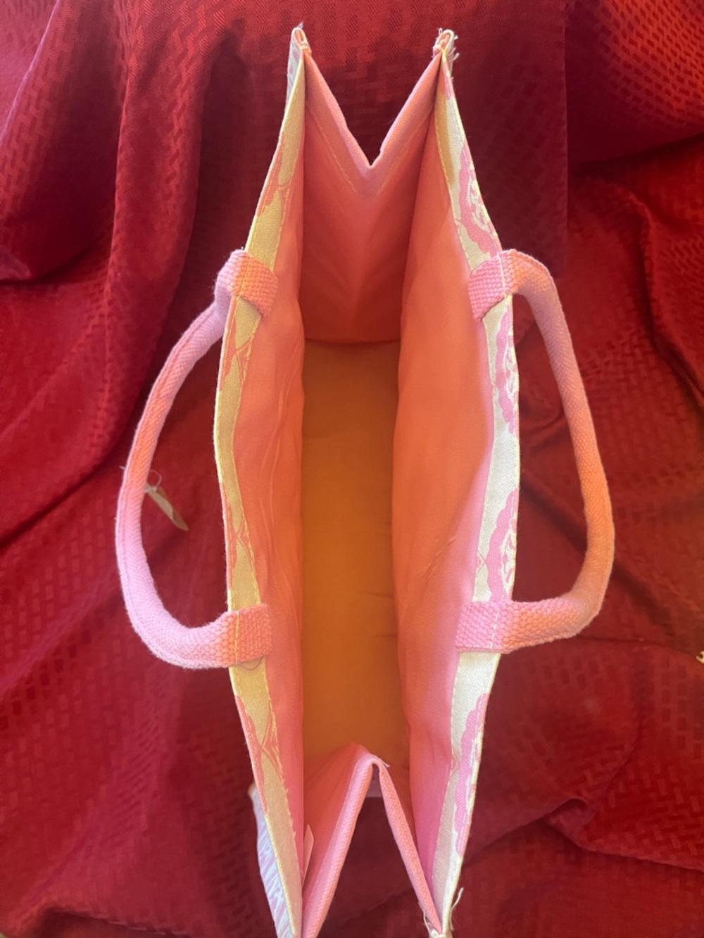 Pink Patterned Canvas Tote with Rope Handles - Picture 3 of 3